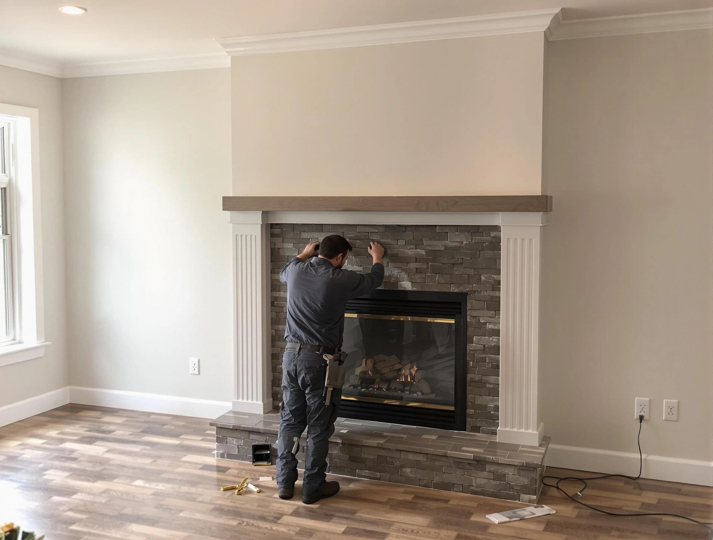 Monument Chimney Sweep finishing a custom fireplace install in Monument, CO