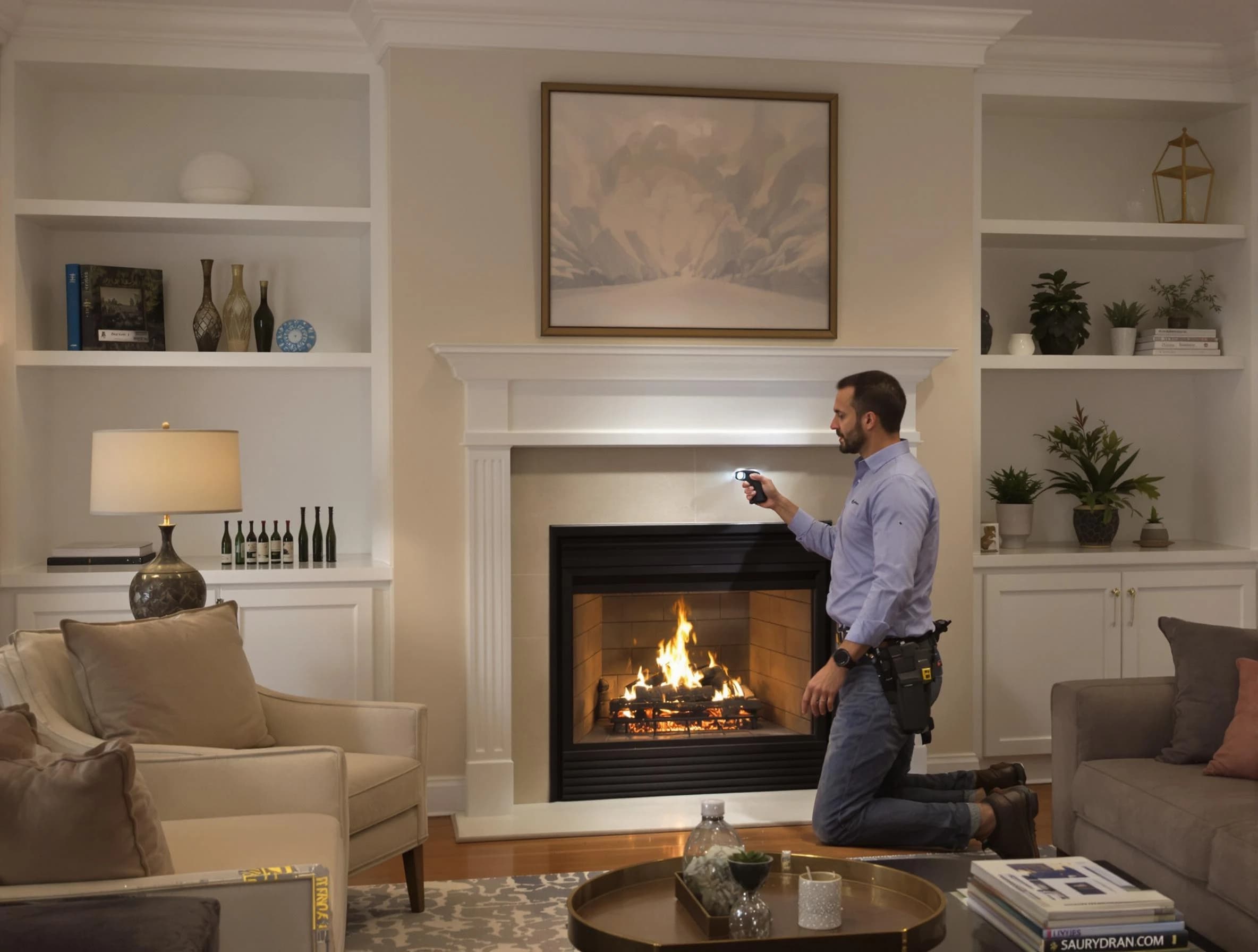 Monument Chimney Sweep conducting a fireplace safety inspection in Monument, CO