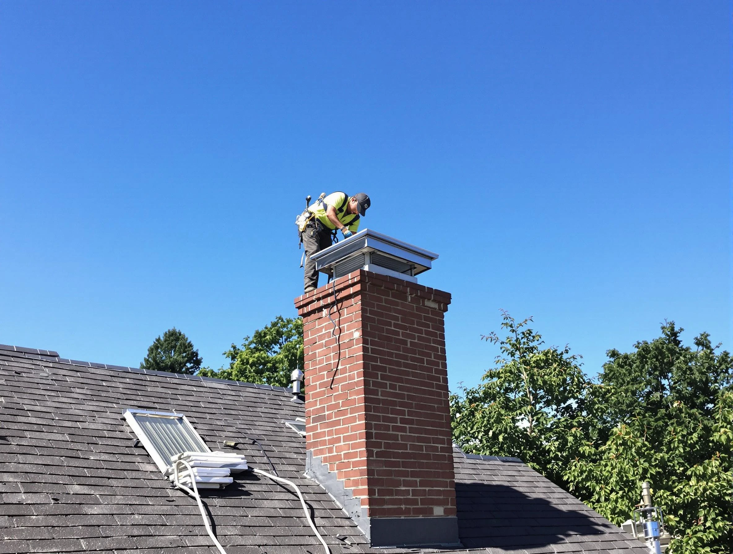 Monument Chimney Sweep technician measuring a chimney cap in Monument, CO