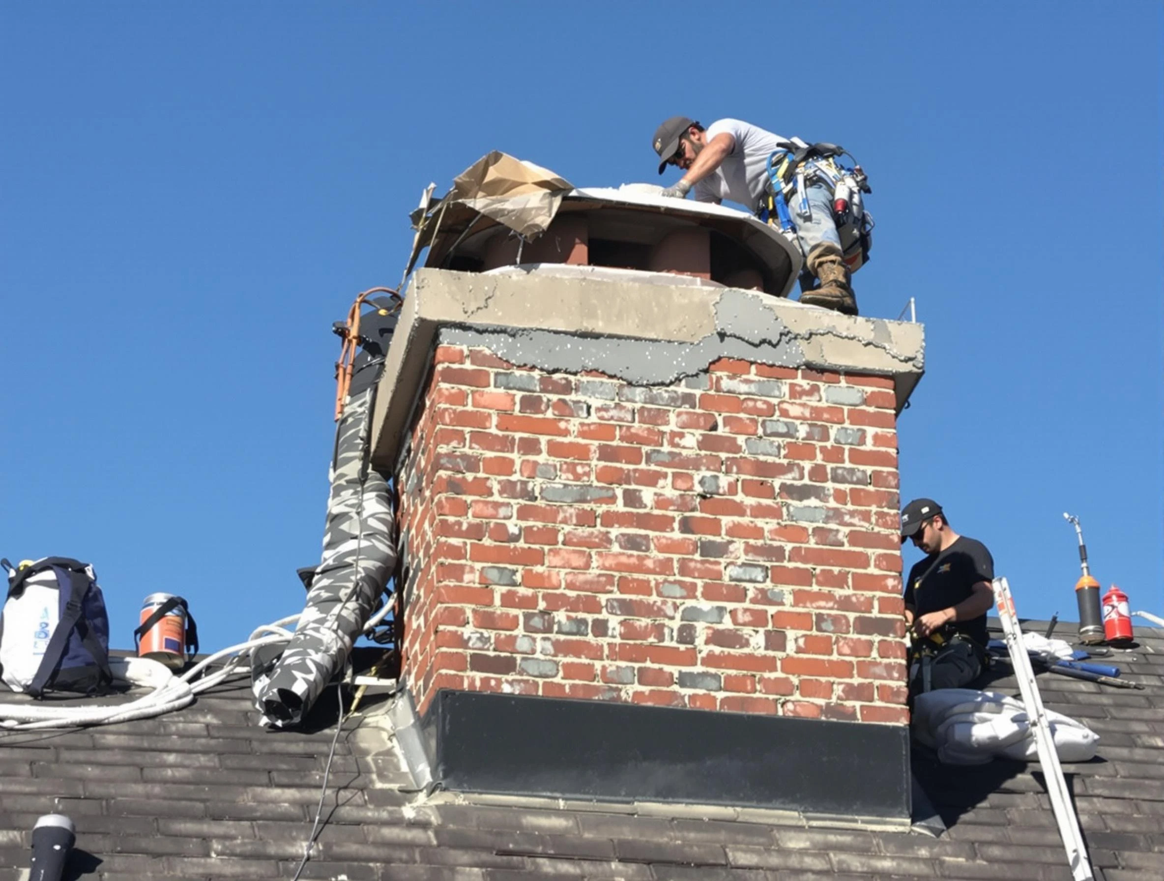 Monument Chimney Sweep installing a custom chimney crown in Monument, CO