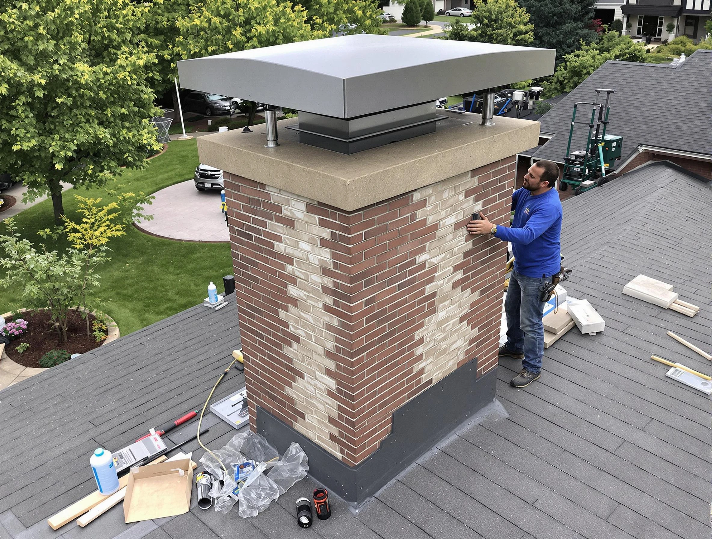 Monument Chimney Sweep team working on a custom chimney remodel in Monument, CO